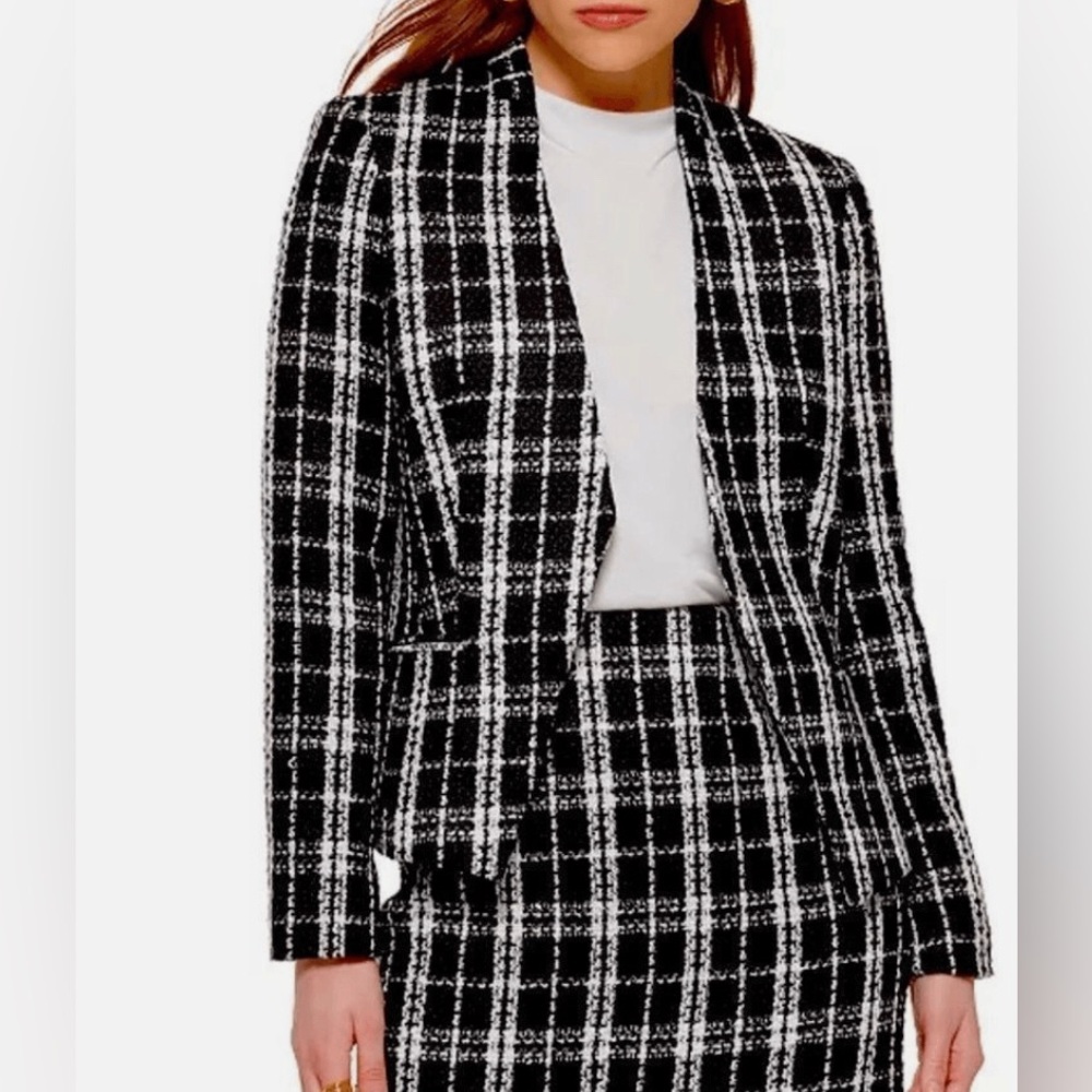 NWOT Calvin Klein- Black & White Tweed Open Front Blazer Jacket, Plus Size 14